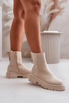 Suede Ankle Boots With Flat Heel Beige Lakyta