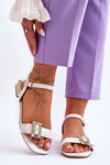 Flat Sandals With Golden Heels White Mindley
