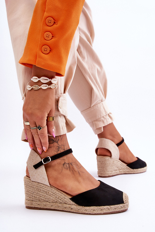 Suede Espadrilles Wedge Sandals Black Cammer