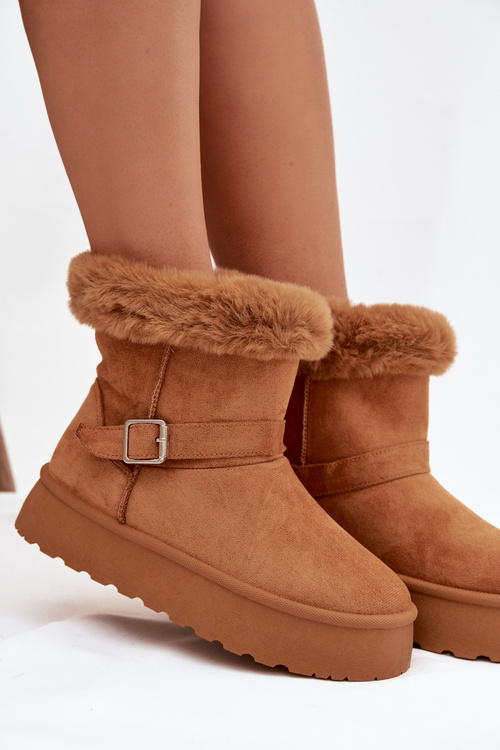 Women's Snow Boots On Platform With Buckle And Fur Camel Jesella
