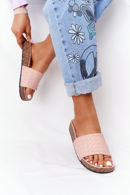 Leather Slippers On The Cork Sole Light Pink Catalina