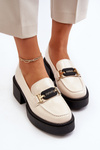 Women's Patent Leather Loafers on Chunky Heel Light Beige Ridulvi