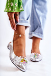 Leather Ballerinas On High Heels With Decoration Silver Elena