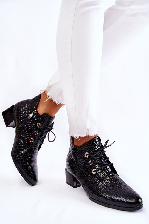 Women's Boots With A Crocodile Pattern Black Farrah