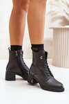 Lace Up Women's Heeled Boots Made Of Natural Leather Insulated Black Vinceza 91110