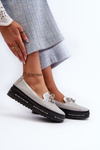 Shiny Women's Leather Loafers on Platform S.Barski LR400 Silver