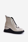 Lacquered Wedge Ankle Boots Insulated D&A MR880-136 Light Gray