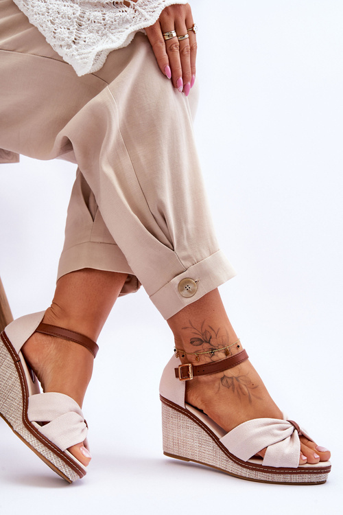 Sandały Damskie Koturn Jasnobeżowe Daphne