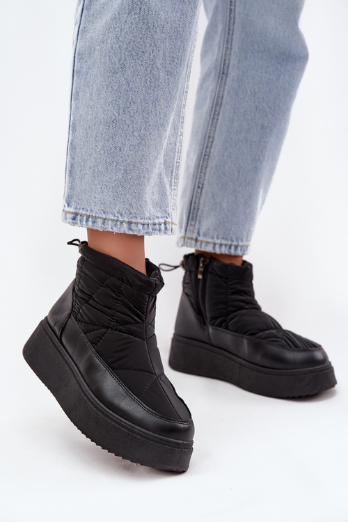 Damskie Śniegowce Ocieplane Futerkiem Platforma Czarne Tahlira