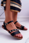 Women's Flat Sandals with Gold Studs Black Raven