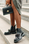 Leather Patent Ankle Boots With Decoration Slip On Warm Black Solimav