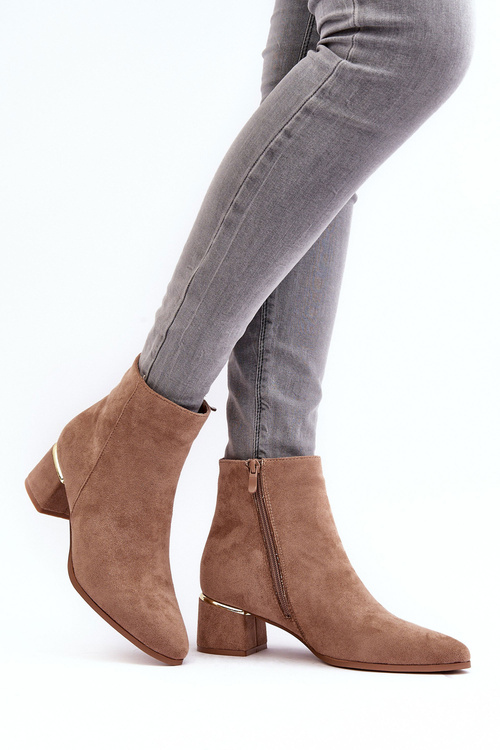 Botki Damskie Zamsz Obcas Beżowe Mebassa 23BT35-6420