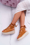 Women's Platform Sandals with Espadrilles Lace-up Camel Grand