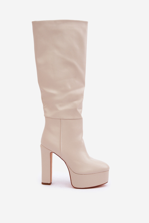 Heeled And Platform Boots Made Of Eco Leather Light Beige Felilorn