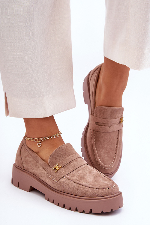 Suede Moccasins With Ornamentation Brown Esperta