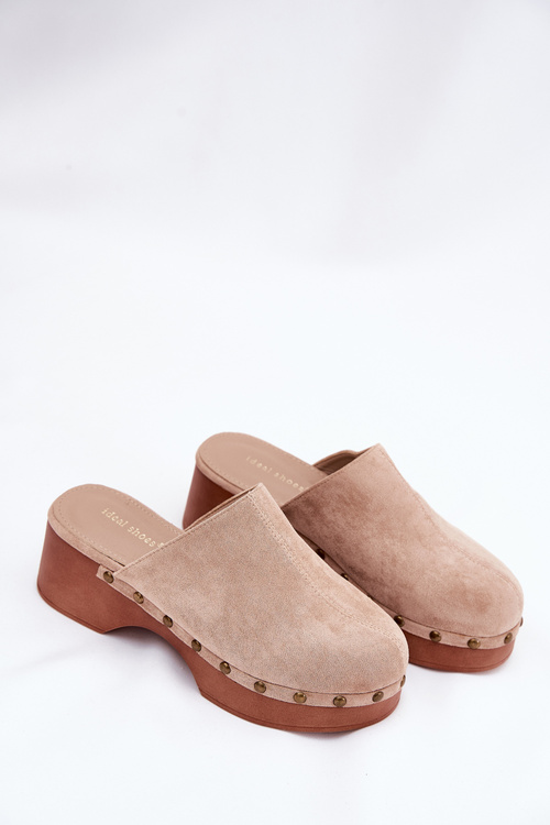 Clogs Women's Slippers With Studs Eco Suede Beige Ellason