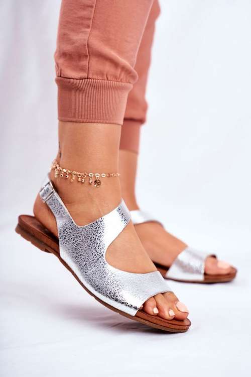 Women's Sandals Laura Mess 1116 Polish Leather Snake Silver Vollare