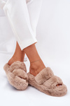 Womens Fur Slippers On Platform Khaki Talfedi