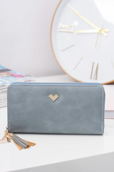 Blue Women's Large Wallet Keyring Gold Heart