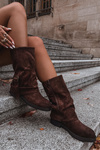 Women's Boots With Turned Shaft To Mid Calf With Clasp Chocolate Minelle