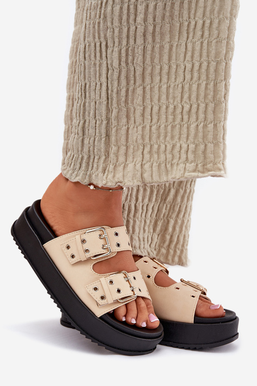 Ladies Sandals With Buckles On Platform Beige Nilatha