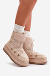 Ladies Platform Snow Boots With Lacing Light Beige Riaviana