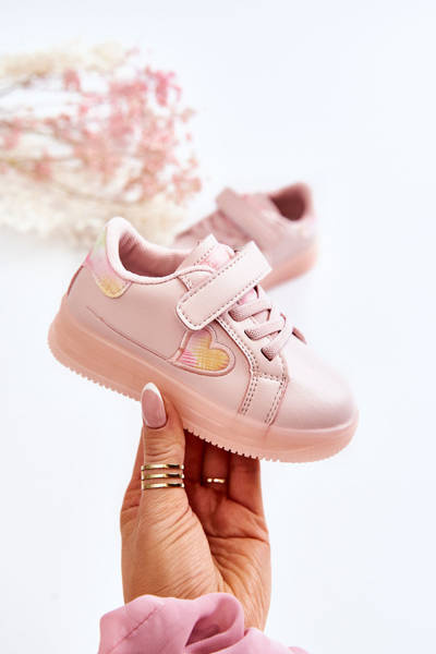 Buty Sportowe Dziecięce Skórzane Rzep Różowe Baylene
