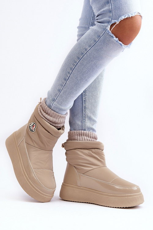 Women's Slip-On Snow Boots Platform Beige Gattea
