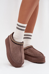 Low suede snow boots for women with embroidery on platform Vinceza 97960 Brown
