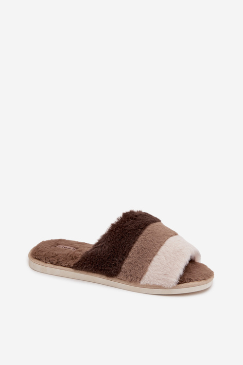 Damskie Kapcie Z Paskami Futrzane Brązowe Tahlisse