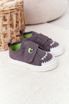 Children's Sneakers With Velcro With A Shark Grey
