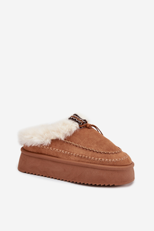 Women's Snow Boots On Platform With Fur And Stitching Camel Kellina