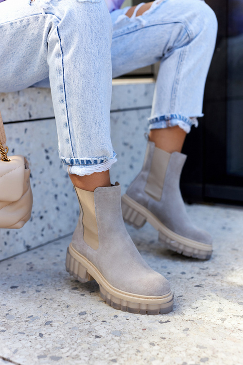 Botki Workery Zamsz Damskie Jasnoszare Kennel