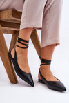 Women's Tied Pointed Ballerinas Black Turriso