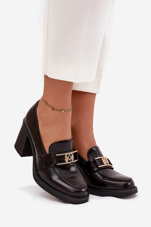 Women's Low Shoes with Heel with Gold Detail Chocolate Privelle