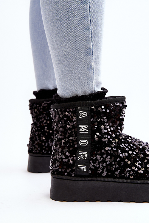 Women's Snow Boots On Platform Embellished With Rhinestones Black Silmo