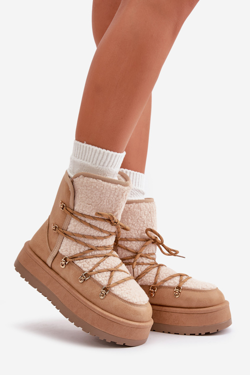 Women's Snow Boots On Platform With Lacing Light Brown Riaviana