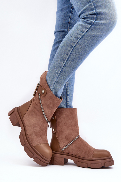 Women's Fashionable Suede Boots With Zip Dark Beige Kandell