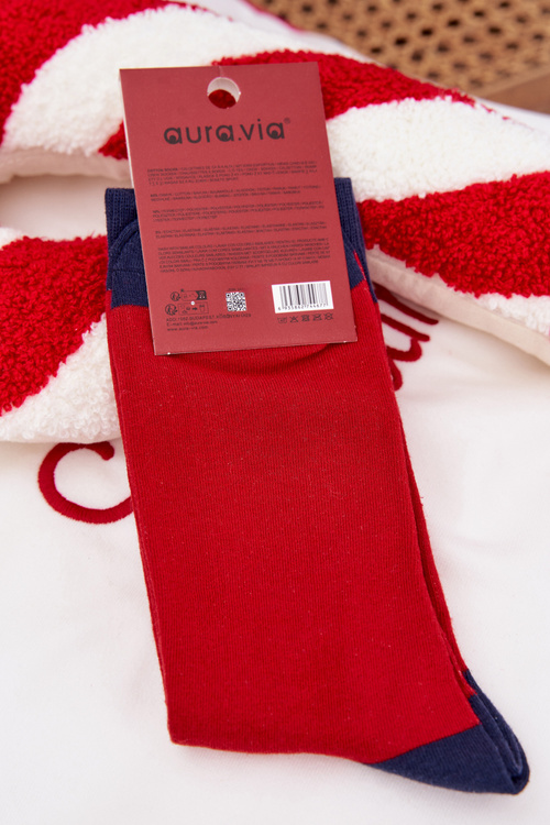 Męskie Skarpetki Świąteczne Mikołaj W Okularach Czerwono-Granatowe