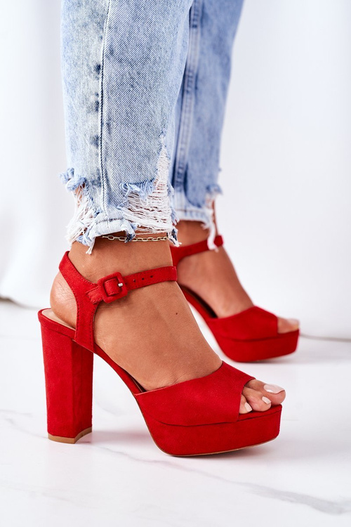 Suede High Heel Sandals Red Camilia