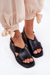Lacquered Women's Wedge Sandals Made Of Eco Leather Black Quilara