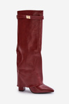 Women's Eco Leather Boots With Turned Shaft On Heel Burgundy Avamora
