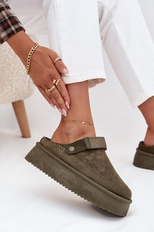 Damskie Śniegowce Eko Zamszowe Platforma Rzep Ciemnozielone Jorielle