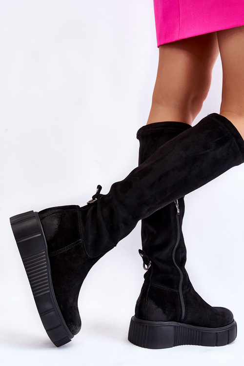 Suede Before The Knee Platform Boots Black Spectrum