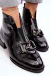 Women's Low Heel Lace-Up Glossy Boots with Faux Fur Lining Black Loos