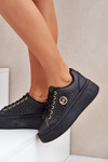 Perforated Sneakers With Gold Detail Black Cassildi