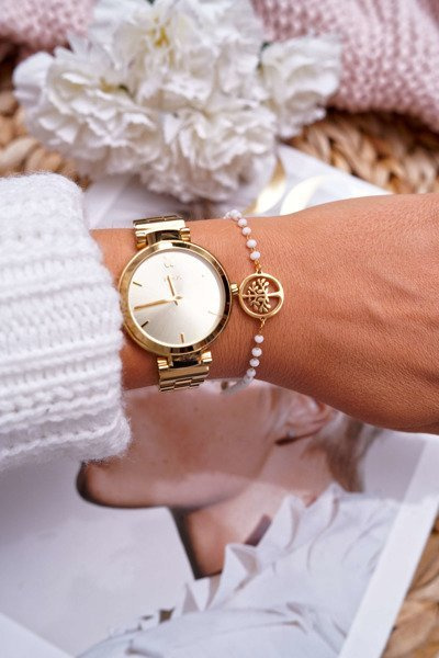 Damska Bransoleta Na Łańcuszku Złota Białe Koraliki Drzewo Życia Spiritual