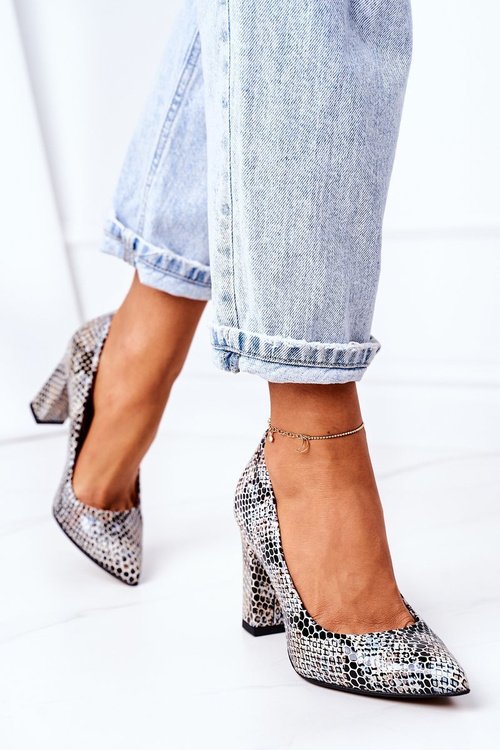 Leather Pumps With Animal Pattern Lewski Shoes 2453 Black-Blue