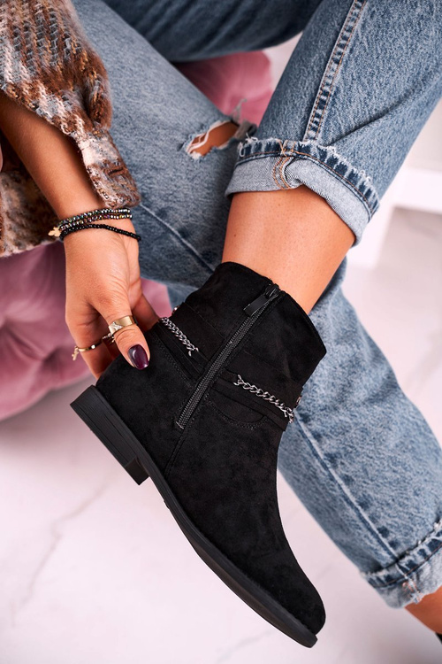 Women's Boots With Chain And Hidden Wedge Suede Black Eliza