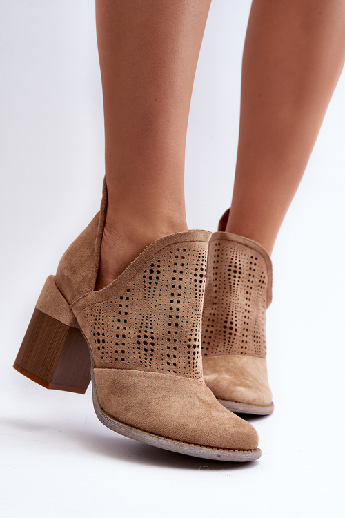 Women's Beige Openwork Ankle Boots with Stiletto Heels Niartima